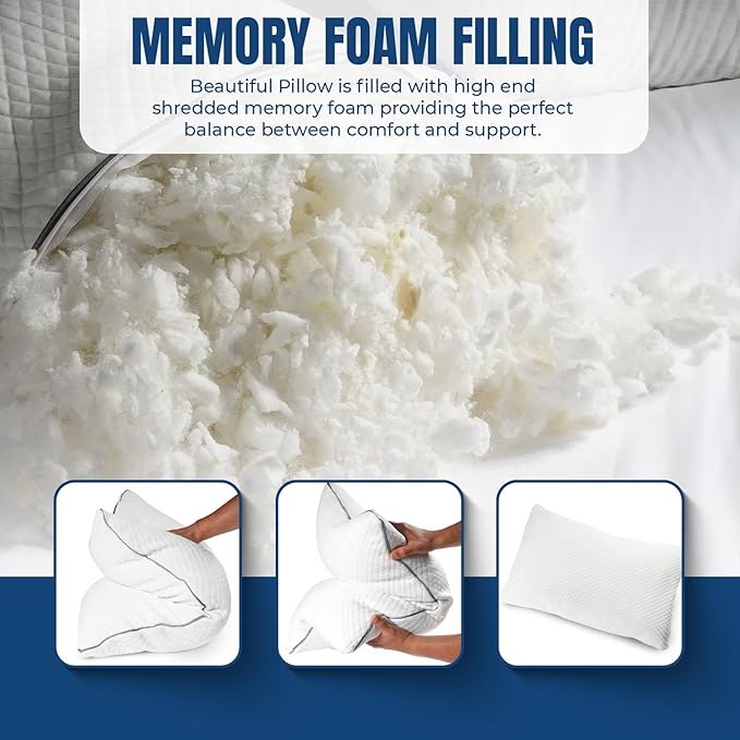 Bed Pillows for Sleeping 30x20 Inches Set of 2 Queen Size Shredded Memory Foam Pillows with Washable Pillowcases Cooling Hotel Pillow Hypoallergenic Adjustable Pillow for Side Back & Stomach Sleepers