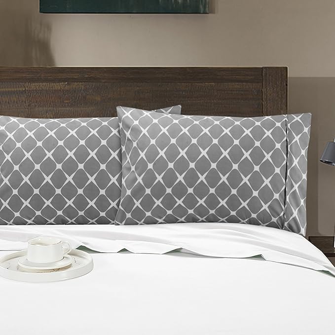 Elegant Comfort Luxury Ultra-Soft 2-Piece Pillowcase Set - 1500 Premium Hotel Quality Microfiber Double Brushed - Wrinkle Resistant, Standard/Queen, Bloomingdale Pattern Gray