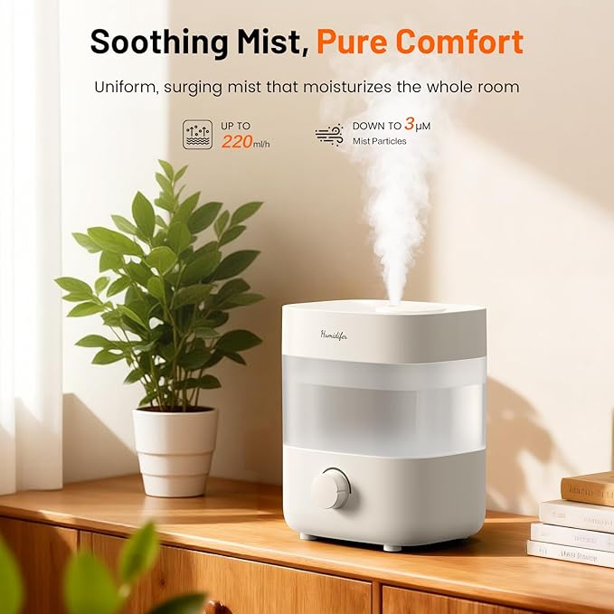 Humidifiers for Bedroom, 2L Tank for 15H, 20dB Quiet Mist Time, 7 Color Light, 360° Rotating Nozzles, Auto Shut-Off, Rotate to Adjust Mist, Top Fill Humidifier for Baby Nursery and Plant (White)