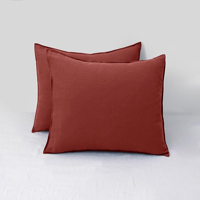 CHUFFED Linen Pillow Covers 2 Pack 100% Linen Pillow Cases, Breathable and Cooling Washed Pillow Shams with Zipper Closure for Bedding, 26x26 Inches,Christmas Red
