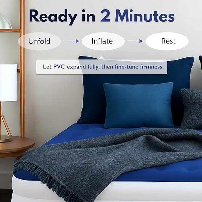King Koil Luxury Queen Air Mattress with Built-in Pillow & Ultra-Fast Built-in High-Speed Pump, 20″ Inflatable Premium Airbed, Waterproof, Adjustable Firmness, 1-Year Manufacturer Warranty