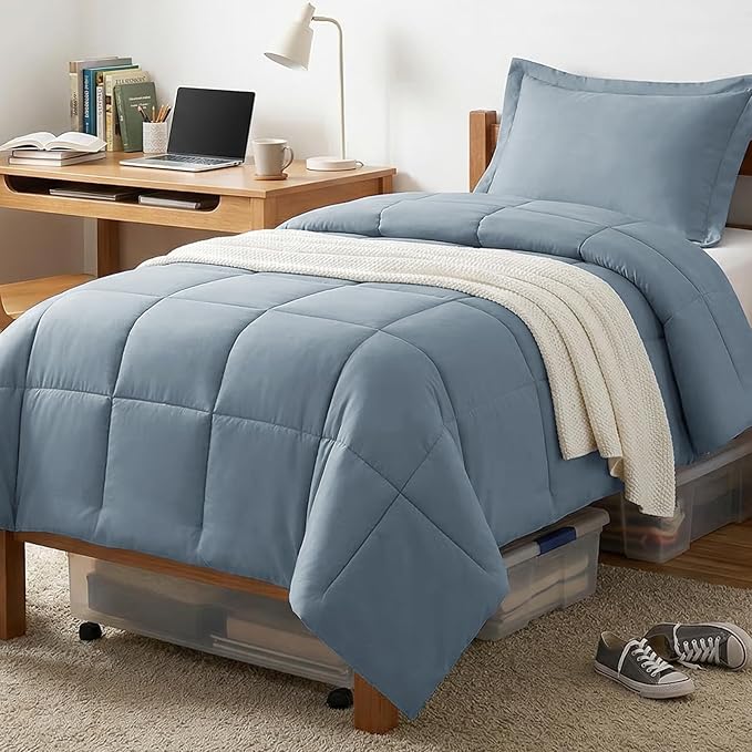 CozyLux Twin/Twin XL Comforter Set Grayish Blue - 270GSM Box Stitched Bedding Set for College Dorm & Back to School, Lightweight All Season for Teen Boys, Girls, 2 Pcs with Comforter and Pillow Sham