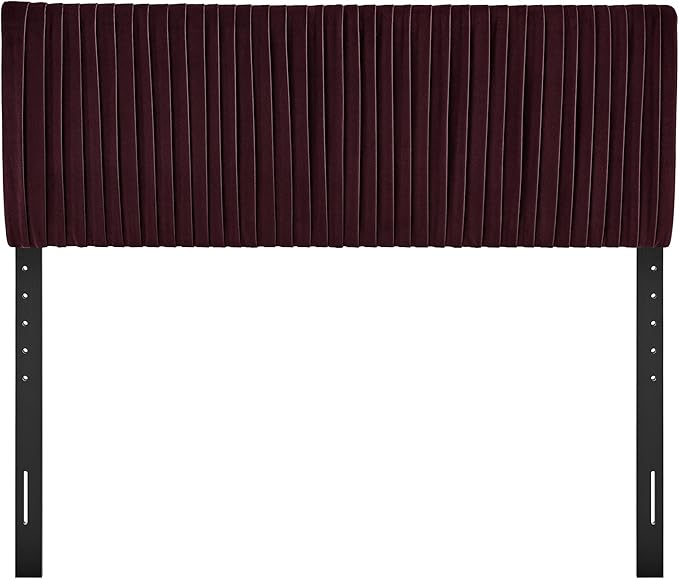 Modway Eloise King Velvet Headboard with Ruched Details in Mulberry - Modern Bed Headboard Only with Stain-Resistant Performance Upholstery, Height-Adjustable Mount