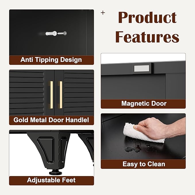 SteeLoong Kitchen Pantry Cabinet,75" Metal Storage Cabinet with Doors and 5 Adjustable Shelves,Black Tall Locker Organizer Steel Garage Cabinets for Tool,File Cabinet for Office,Kitchen,Garage,School
