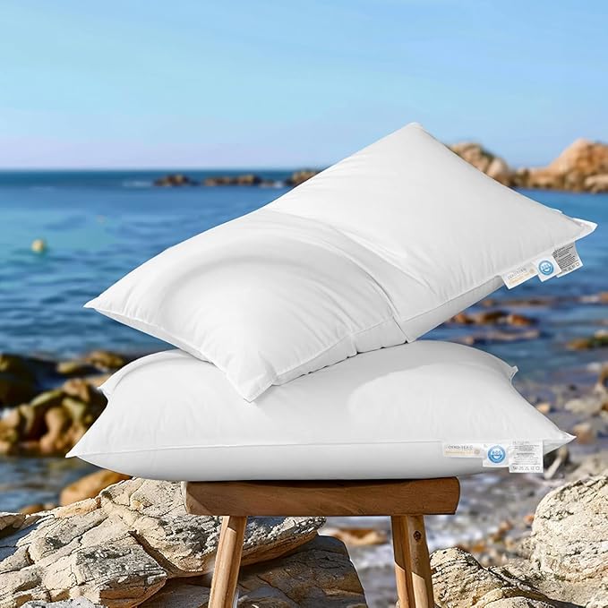Canadian Luxury Goose Down Pillow Queen Size - 900 Fill Power, 100% Cotton with Teflon Shell- Ultra Comfort Sleep Pillows - Bed Pillows for Back, Stomach-fx(White,Queen(Pack of 2))