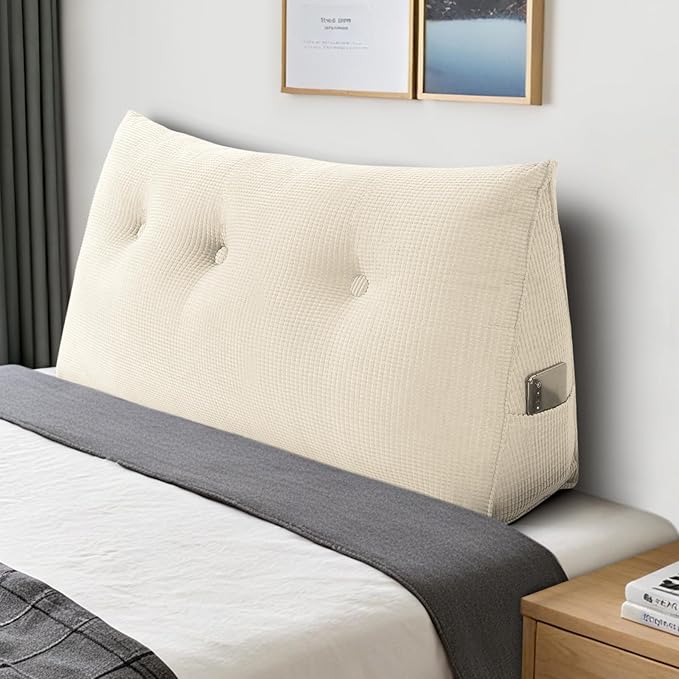 Huatean Home Soft Headboard Pillow Twin Size, Wall Backrest Wedge Pillow Headboard Twin XL, Reading Backboard Pillows, Large Dorm Daybed Bolster Pillows for Back Support with Removable Cover, Beige