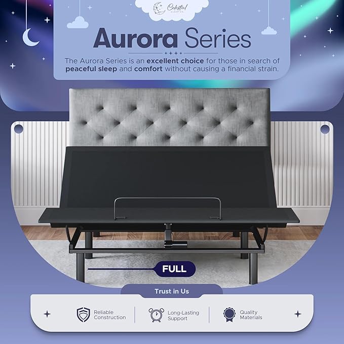 Celestial Sleep Aurora Adjustable Bed Base (Frame Only), Easy Assembly, Head and Foot Lift, Zero Gravity, Memory Positions - Full