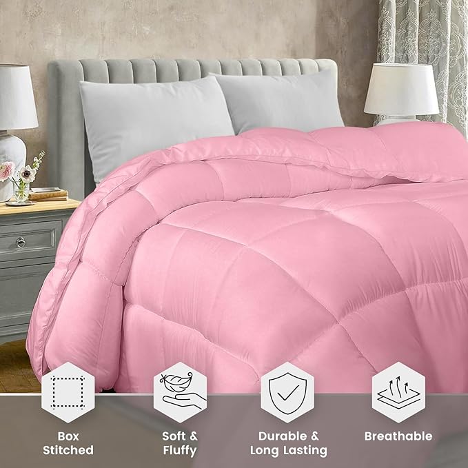 Utopia Bedding Queen Comforter Duvet Insert, Quilted Pink Comforter with Corner Tabs, Box Stitched Down Alternative Comforters Queen Size 88 x 88 inches