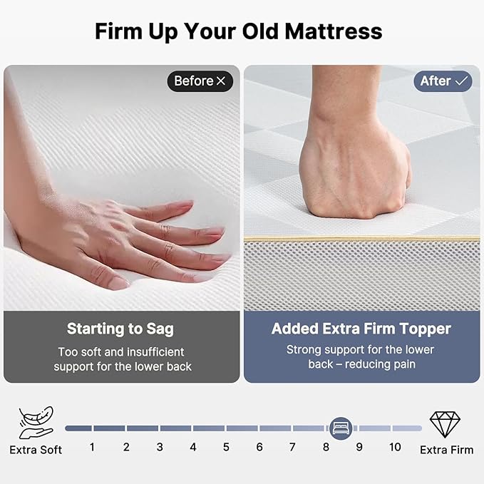 PERLECARE Firm Mattress Topper Twin XL, 3" Hard Mattress Topper for Pressure Relief, Mattress Pad with Cooling Bamboo Cover, High Density Memory Foam, Removable & Washable