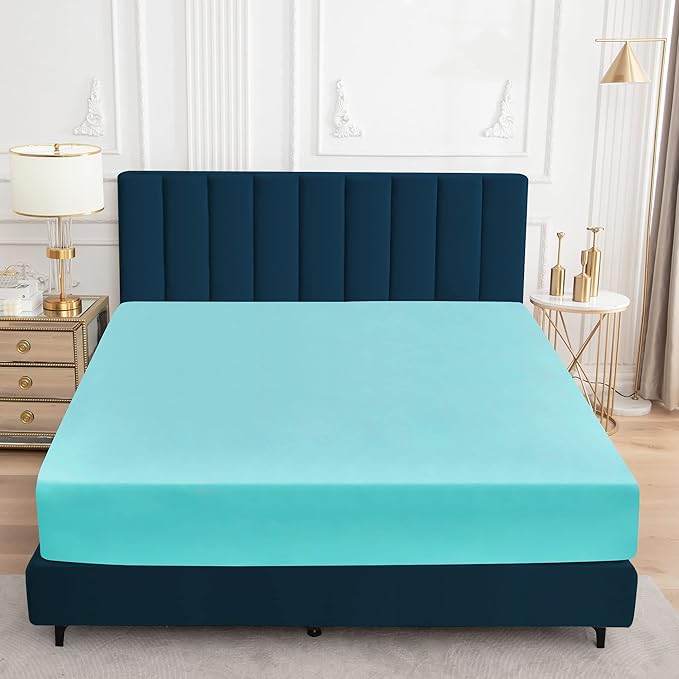 Sufdari Twin XL Mattress Protector,Waterproof Mattress Protector,Fitted Sheet Style Mattress Cover with 18" Deep Pocket,Washable and Comfortable-Aqua,Twin XL