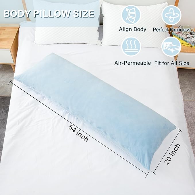 1 MIDDLE ONE Body Pillow, Memory Foam Body Pillows for Adults Sleeping, Long Pillow for Bed, Big Large Firm Full Body Pillow for Side Sleeper, 20x54 Inch, Light Blue