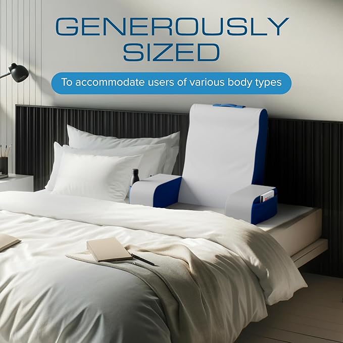 Kolbs Bed Wedge Pillow for Sleep Apnea, FSA Eligible Acid Reflux, and Back Pain Relief, with Chic Jacquard Cover - Headboard Wedges for Sleeping (19" Wedge Reading - Blue)