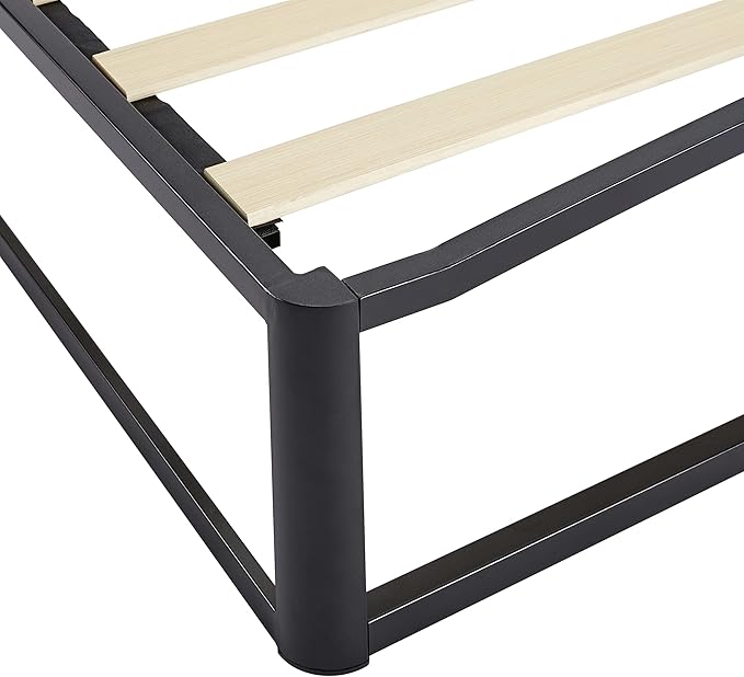 Amazon Basics Durable Metal Platform Bed Frame with Wood Slat Support, 10 inches High, Twin, Black