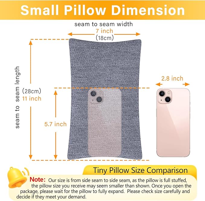 1 MIDDLE ONE 2 Pack Small Pillow, Cooling Memory Foam Mini Pillow 11 X 7 Inches for Sleeping, Travel, Neck, Knee Support, Tiny Cushion for Pet, Dogs (Grey)