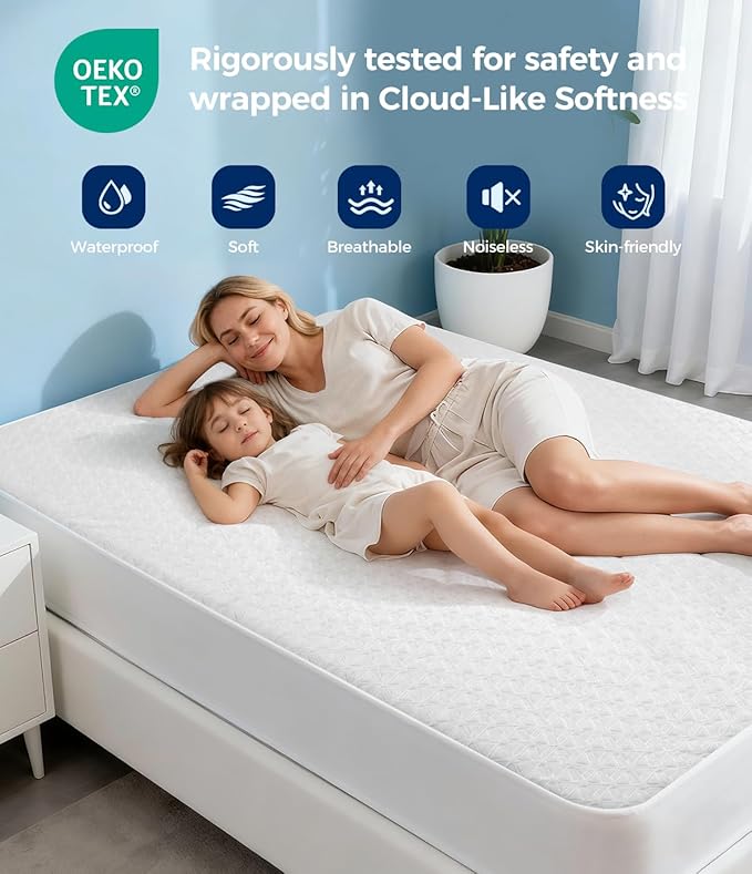 Waterproof Mattress Protector Twin Size, Soft Breathable Mattress Pad with Deep Pocket 8"-21", Noiseless 3D Air Fabric Cooling Mattress Cover for Bed, Machine Washable, White