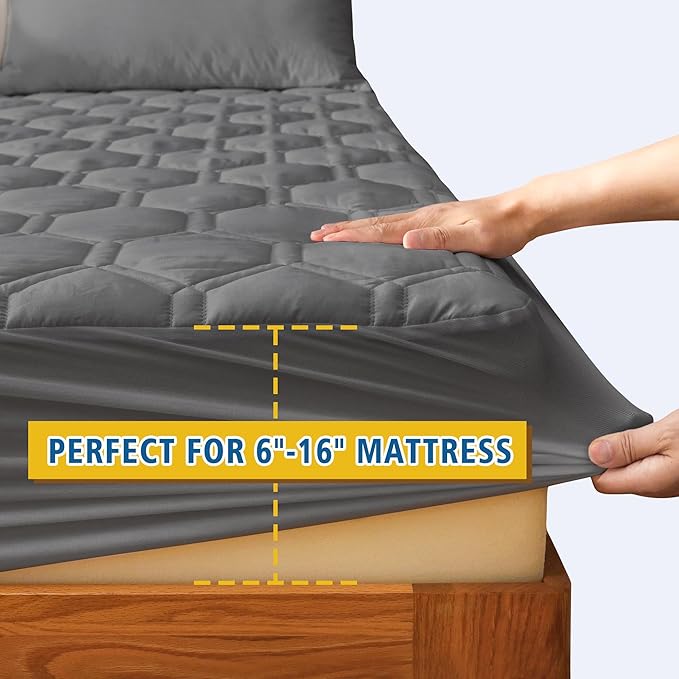 Waterproof Mattress Pad Full Size, Breathable Mattress Protector with 6-16” Deep Pocket, Gray