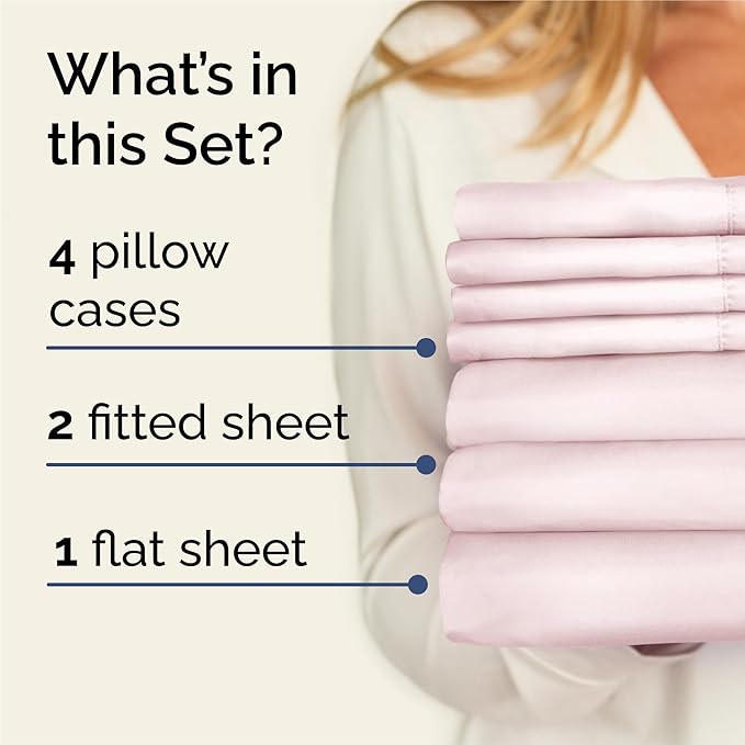 Split King 7 Piece Sheet Set - Comfy, Breathable & Cooling - Soft Hotel Luxury Bedding for Women, Men, Kids, Teens & Children - 1 Flat & 2 Fitted Sheets & 4 Pillowcases w/ Deep Pockets - Lavender Pink