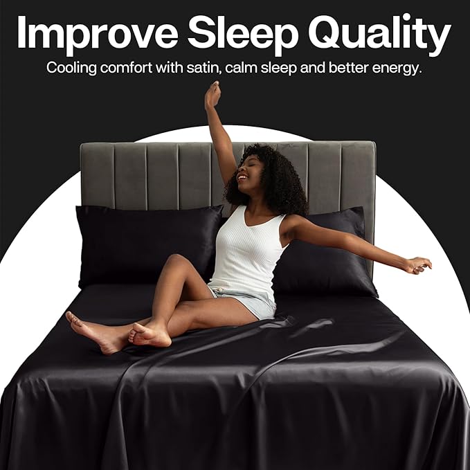 MR&HM Satin Pillowcase for Hair and Skin, Silk Satin Pillowcase 8 Pack, Queen Size Pillow Cases Set of 8, Silky Pillow Cover with Envelope Closure (20x30, Black)