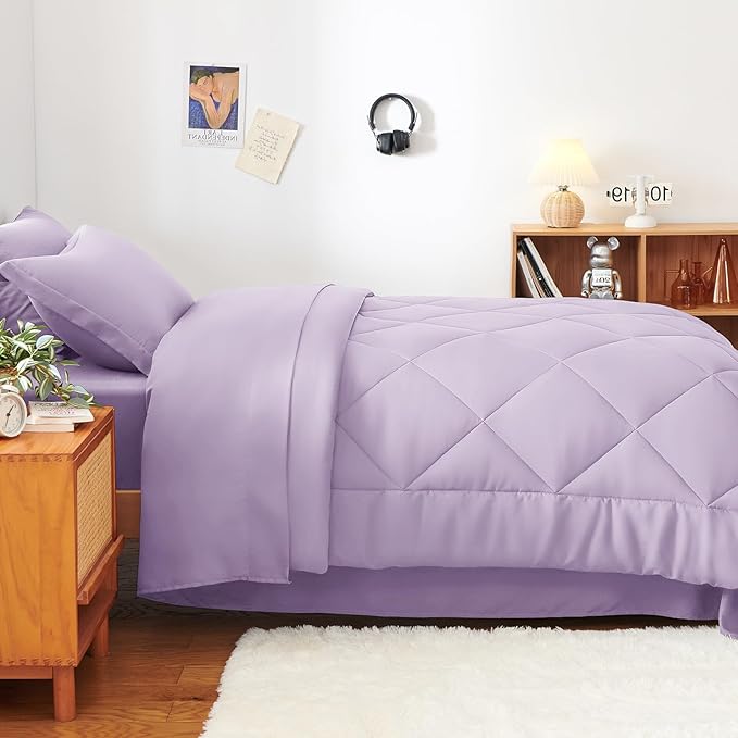 CozyLux Twin XL Comforter Set Light Purple - 5 Pieces Twin Extra Long Bed in a Bag for College Dorm, All Season Bedding Set for Girls and Boys, Soft Bed Set with Comforter, Sheets, Pillowcase & Sham