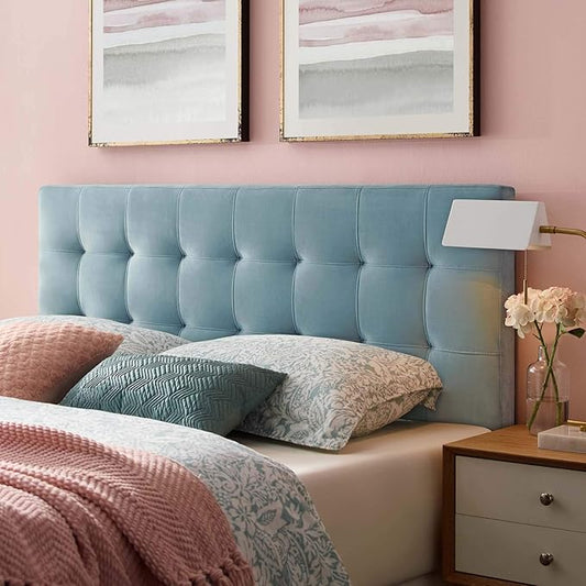 Modway Lily Queen Biscuit Tufted Performance Velvet Headboard, Light Blue