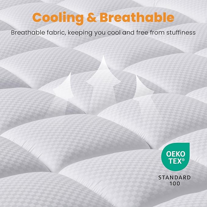 MATBEBY Twin XL Mattress Pad - Cooling Breathable Mattress Topper, Quilted Fitted Mattress Protector, Pillow Top Mattress Cover with 8-21" Deep Pocket, Soft, Machine Washable, White, Twin Extra Long
