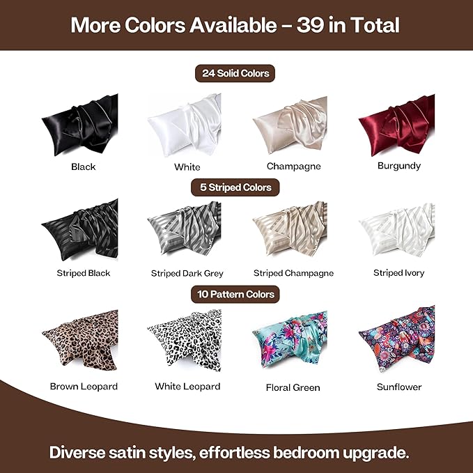 MR&HM Satin Body Pillow Cover, Soft and Breathable Body Pillow Case with Envelope Closure, Cooling and Silky Long Pillowcase for Hair and Skin,Grey (20x54, Brown)