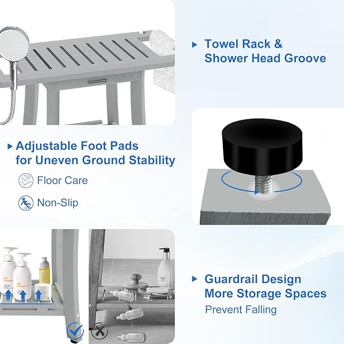 KingPavonini HDPS Shower Benches for Inside Shower to Sit on, Waterproof Shower Stool for Shaving Legs, Heavy Duty 450LBS Shower Seat with Storage Shelf, Shower Chair for Bathroom/Indoor/Outdoor Use