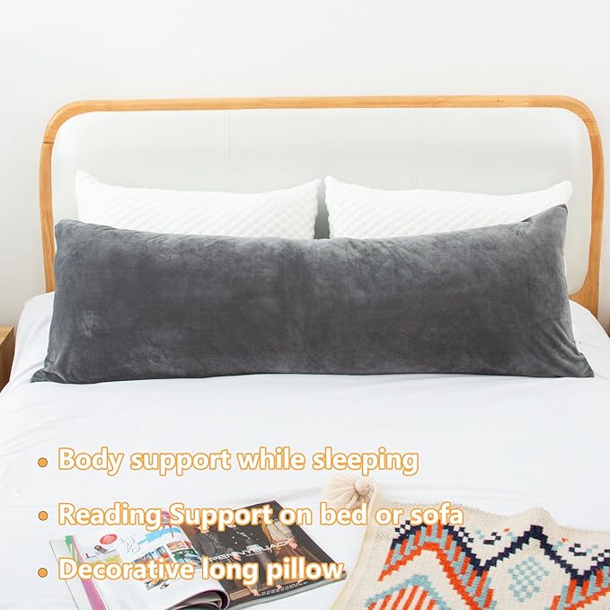 1 MIDDLE ONE Body Pillow, Memory Foam Body Pillows for Adults Sleeping, Long Pillow for Bed, Big Large Firm Full Body Pillow for Side Sleeper, 20x54 Inch, Light Grey