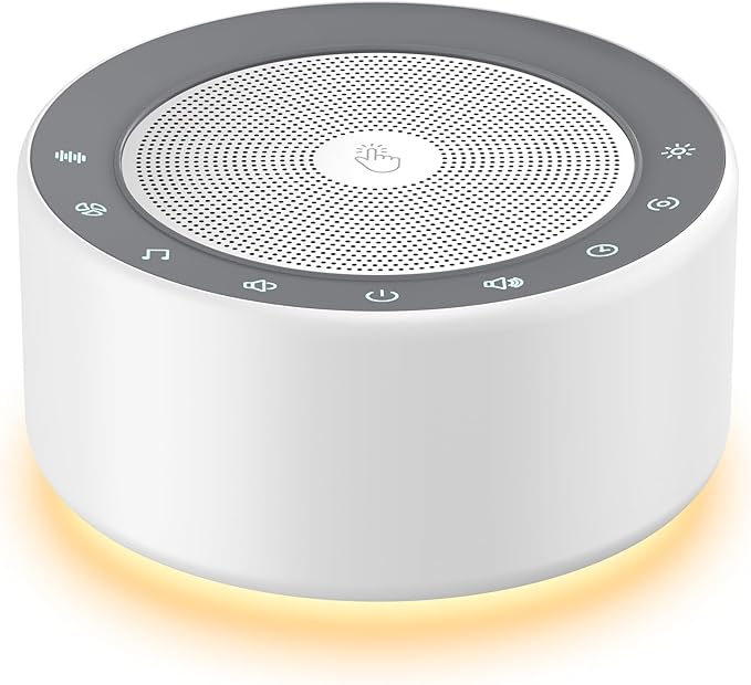 Kipcush White Noise Machine - Soft Non-Glare Nursery Lamp, 30 Soothing Sounds, 8 Color Lights, Max 8-Hour Timer for Baby & Adults (White, Standard)