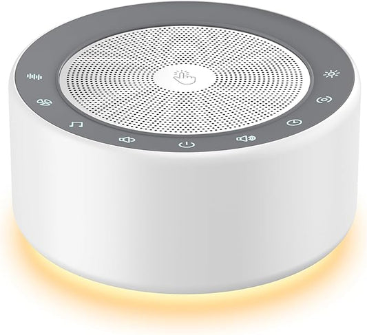 Kipcush White Noise Machine - Soft Non-Glare Nursery Lamp, 30 Soothing Sounds, 8 Color Lights, Max 8-Hour Timer for Baby & Adults (White, Standard)