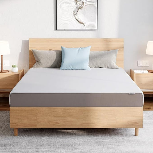 Amazon Basics Medium Firm Memory Foam Mattress, Breathable, 8 Inch, Queen, White/Grey