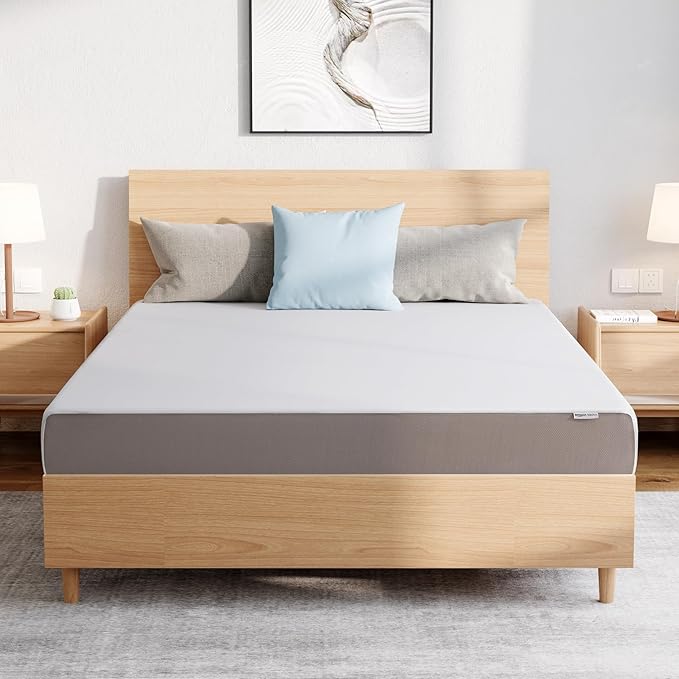 Amazon Basics Breathable Memory Foam Plush Mattress, Queen, White/Grey, 80 x 60 x 8 inches