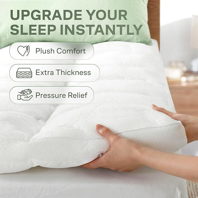 Extra-Thick 2 Inch California King Size Mattress Topper - Ultra Plush & Soft Viscose Derived from Bamboo Mattress Pad, Naturally Cooling & Perfect for Full Body Support, Snow White