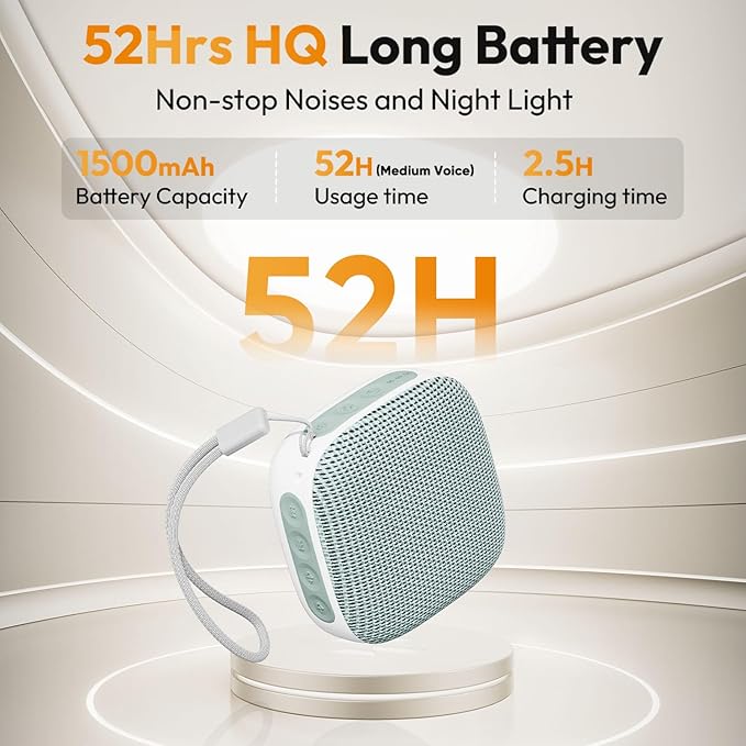 Portable Sound Machine for Travel, White Noise Sound Machine for Sleeping with Night Light, 20 Quality Non-looping Sounds, Headphone Jack, Memory, Timer for Adults,Hotel(Green)