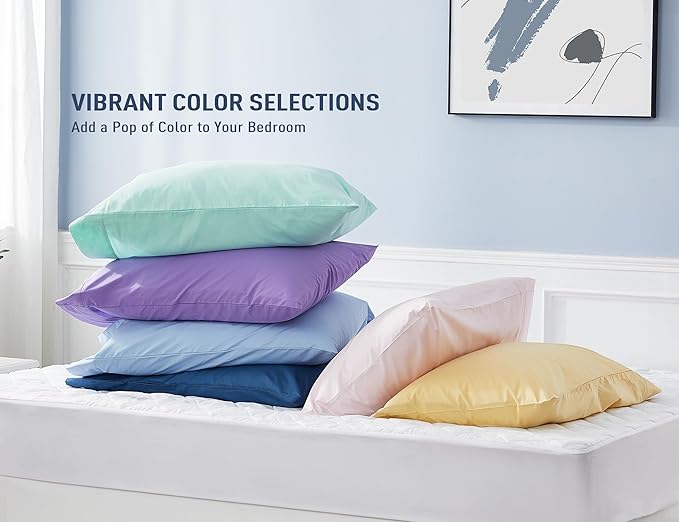 Pillow Cases, King Size Cotton Percale Weave Pillowcases, Pre-Shrunk Breathable and Hypoallergenic Pillowcases, Set of 2 (2 Piece King 20 Inch x 40 Inch, Light Blue)