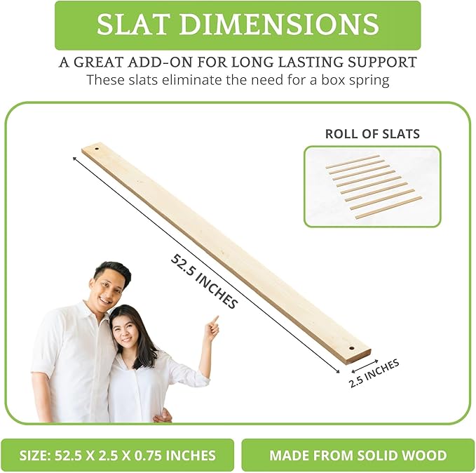 CC KITS Bed Slats for Twin, Full, Queen & King Sizes - Bed Slat Under Mattress Support - Bunkie Board - Box Spring & Mattress Platform Foundation Replacement - Set of 8 Slats (Full - 52.5")
