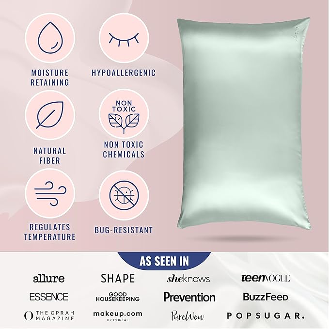 Blissy Silk Pillowcase - 100% Pure Mulberry Silk - 22 Momme 6A High-Grade Fibers - Silk Pillow Cover for Hair & Skin - Regular, Queen & King (Matcha, King)