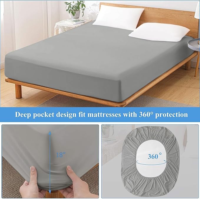 Full Size Waterproof Mattress Protector - Noiseless, Breathable, Machine Washable Fitted Mattress Cover with Deep Pocket up to 5”-21”（Dark Grey）
