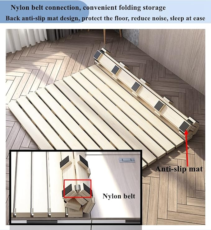 Breathable Moisture-Proof Bed Plate, Guest Tatami Mat,Wood Roll-Type Slatted Bed Japanese Floor Futon Mattress, Floor Sleep Bedding (Twin)