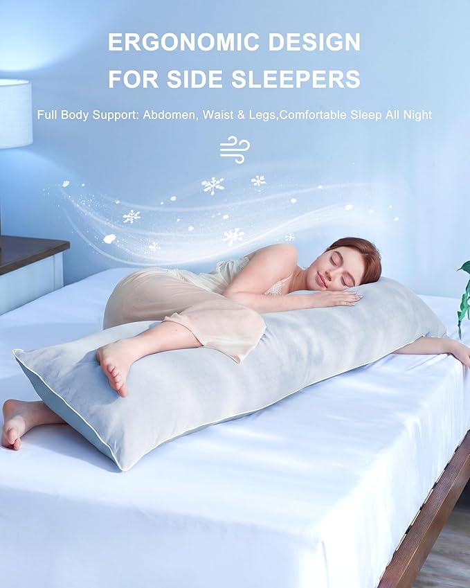 YZ HOME Cooling Body Pillow for Adults, Cold Touch Fabric, Blue Shredded Memory Foam, Support for Side Back Stomach Sleepers, Removable Washable Cover(Blue,20x54 inch)