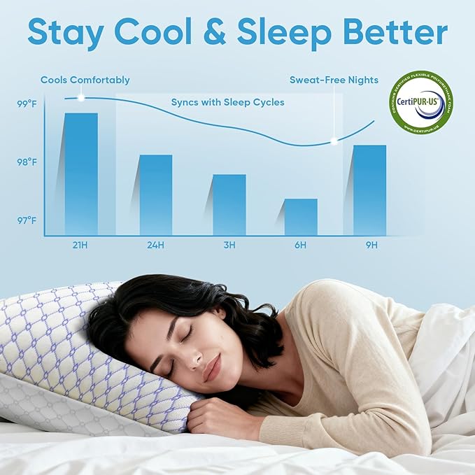 OAISZ Cooling Pillow King Size Set of 2, Shredded Memory Foam Bed Pillows for Sleeping, Adjustable Pillows with Cooling Cover, Soft Yet Supportive Memory Foam Pillows for Side Back Stomach Sleepers