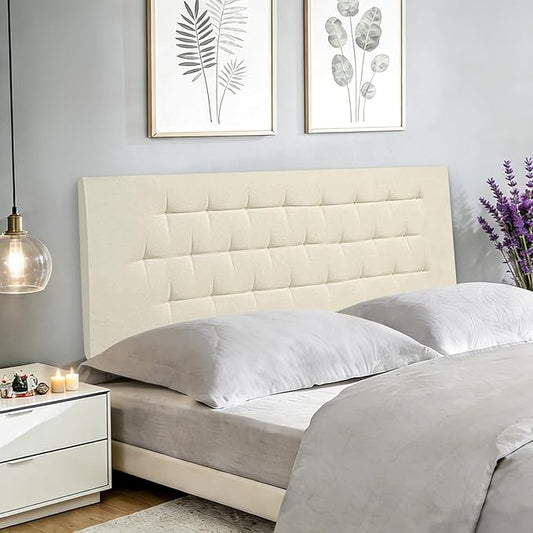 Upholstered Headboard Full Size, 54" x 21" Easy No-Tools Wall Mounted Bed Headboards, Modern Linen Button Diamond Tufted Design, Beige