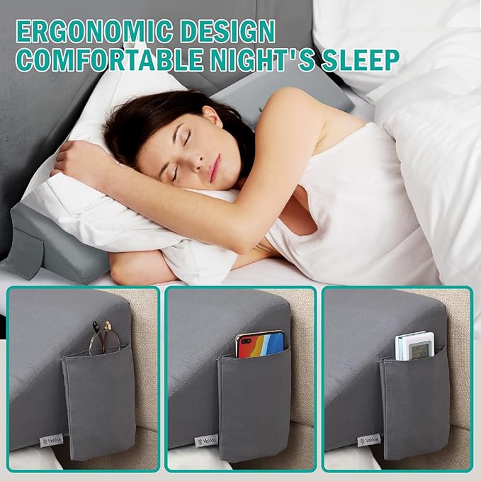 Vekkia Cal King Size Bed Wedge Pillow/Headboard Pillow Mattress Wedge Gap Filler,Close Gap (0-6") Between Headboard and Mattress （Gray 72"x10"x6"）