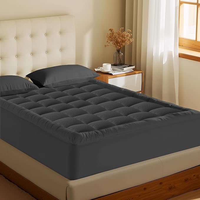 MATBEBY Full XL Mattress Pad - Cooling Breathable Mattress Topper, Quilted Fitted Mattress Protector, Pillow Top Mattress Cover with 8-21" Deep Pocket, Machine Washable, Dark Grey, Full Extra Long