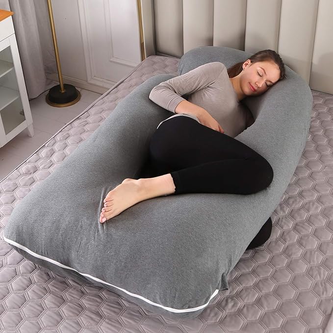 U-Shaped Full Body Pregnancy Pillow for Sleeping – 57" Maternity Pillow with Removable Cover, Support for Back, Legs, Belly & Hips (Jersey-Dark Grey)