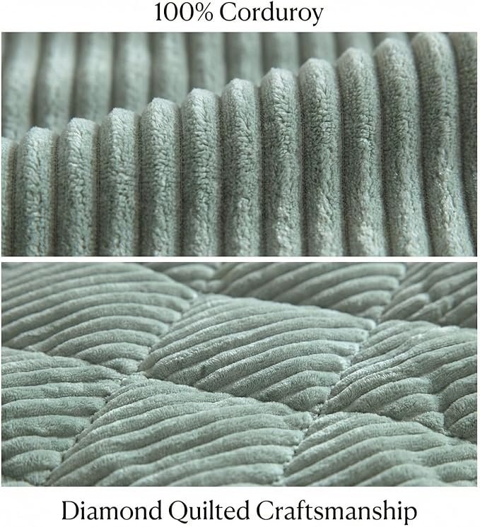 Corduroy Headboard Cover—Stretch-Quilted, Padded Dust-Proof Protective Cover (Fits Queen/King Beds), Machine-Washable Decorative Headboard Cover (Green, 75x27.5 inches)
