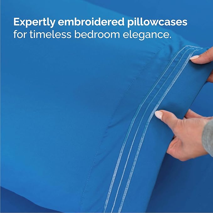 Cal King Size 4 Piece Sheet Set - Comfy Breathable & Cooling Sheets - Hotel Luxury Bed Sheets for Women & Men - Deep Pockets, Easy-Fit, Soft & Wrinkle Free Sheets - Royal Blue Oeko-Tex Bed Sheet Set