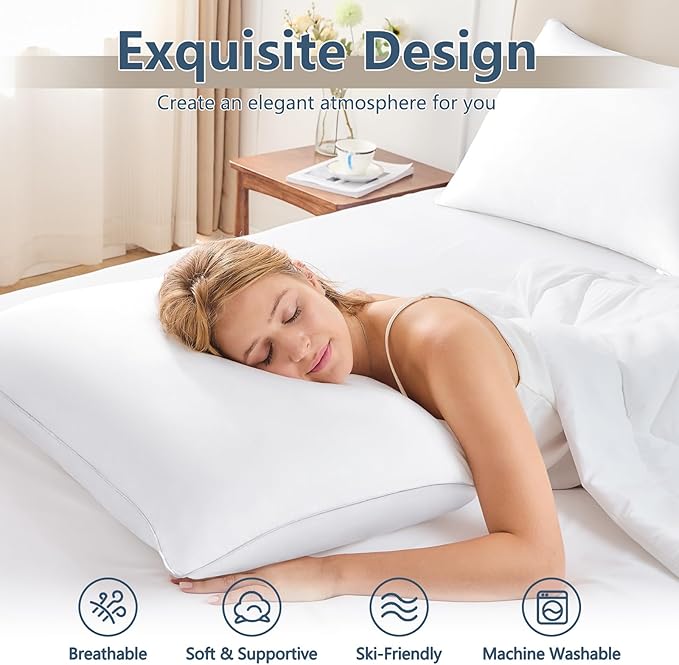 CozyLux Soft Supportive Bed Pillows for Side and Back Sleepers, Oeko-Tex Certified Down Alternative Filling, Hotel Quality Fluffy Sleeping Pillow, White, King - 19" x 34", 1 Pack