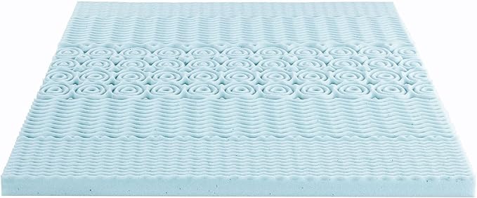 Mellow 3 Inch 5-Zone Memory Foam Mattress Topper, Cooling Gel Infusion, Dorm Essentials, Twin Blue