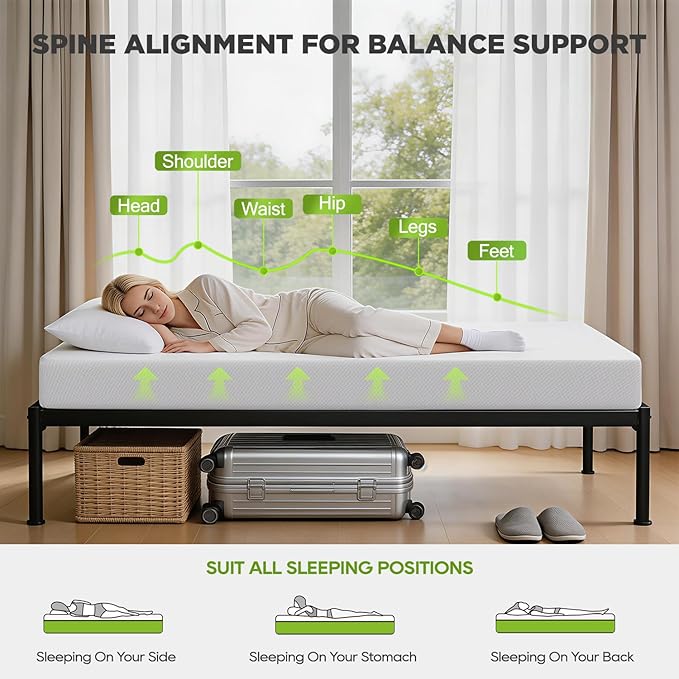 FDW 8 Inch Twin Mattress, Base Foam, Medium Firm Support, Breathable & Comfortable, Removable Washable Zipper Cover, Bed-in-a-Box，CertiPUR-US Certified